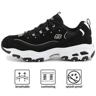 Skechers Tênis esportivos leves e acolchoados da série D"LITES para homens, calçados casuais para viagens ao ar livre 52675-BLK