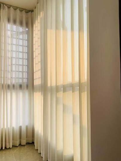 1pc Custom Minimalist Sheer Tulle Curtain, Suitable For Living Room, Bedroom, Casement Window