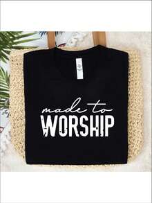 Made To Worship Shirt, Psalm 95 T-Shirt, Christian Gift Tee, Christian Family Matching Shirts, Church Day, Bible Verse MA-293 - 黑色 - 查看 1