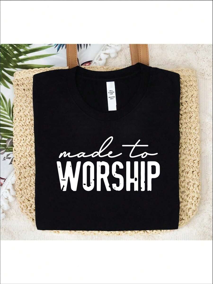 Made To Worship Shirt, Psalm 95 T-Shirt, Christian Gift Tee, Christian Family Matching Shirts, Church Day, Bible Verse MA-293 - 黑色 - 查看 1