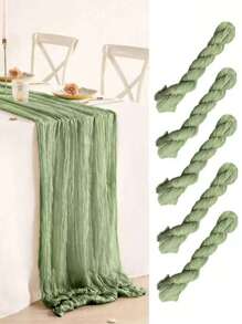 1/2/5pcs Polyester Light Green Pleated Design Table Runner,For Festive Birthday Party Decorations Wedding Accessories Holiday Home Party Room Table Decoration,Babyshower Bridal Shower Decor Table Cloth,Banquets Party Table Flag,Cheesecloth Table Runner,Wedding Decor ﻿
