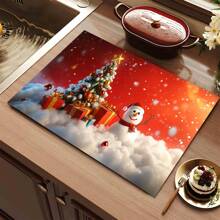 1pc Christmas Santa, Snowman & Tree Printed Silicone Coffee Drink Coaster, Anti-Slip Absorbent Washable Drainage Mat For Countertop, Kitchen, Dining Table, Holiday Decor