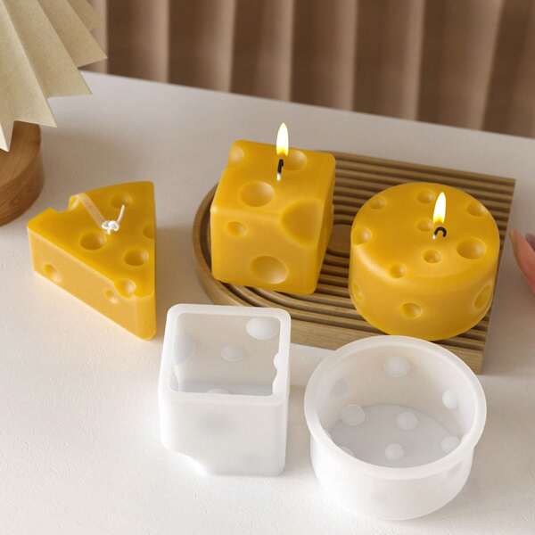 1Pc/4Pcs 3D Cheese-Themed DIY Silicone Molds Set Moon/Square/Triangle/Cylinder Shapes For Scented Candles, Epoxy Resin, Plaster & Clay Cute Nightlight Decor | Jerry Mouse-Inspired Fun