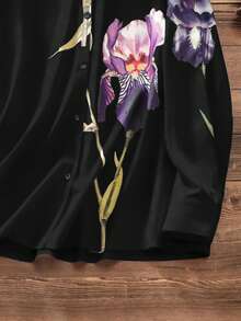 Elegante camisa de botones con estampado de flores para mujeres refinadas, apropiada para el uso diario. Perfecta para primavera y verano, también ideal para ocasiones casuales. Blusa de verano. - Negro - Ver 4