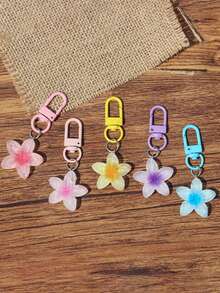 5pcs Colorful Transparent Small Flower Key Chain, Cute Keyring Bag Charm Earphone Case Decor, Accessories Gift Souvenir Car Accessories School Goth Y2k Bag Charms Car Accessories Teacher Friend Sister Gift Ideas