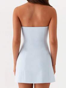 Short Strapless Homecoming Dresses For Teens 3D Floral Mini Cocktail Party Gown - Blå - Visa 3