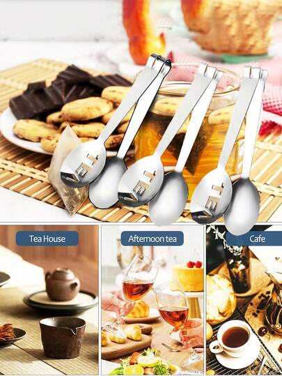 2pcs/1pc With TEA Hollow Stainless Steel Tea Spoon Silver Filter Clip Tea Bag Teaspoon Loosen The Leaves, Suitable For Measuring Tea Stirring, Tea Lover. Hold Ice - Sugar - Tea Measuring Spoon - Tea Lover Accessories - Elegant Tea Set - With TEA Hollow Spoon To Add Charm To Your Tea Time