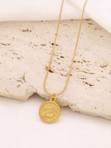1pc Stainless Steel Angel Pendant Necklace For Women Fashion Exquisite 18K Gold Plated Coin Charms Chain Necklaces Jewelry