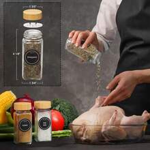 24/12pcs [Glass Spice Jar Set] 4oz Square Spice Bottles With Bamboo Lids, Airtight Leak-Proof, Refillable Transparent Spice Jars, Suitable For Pepper, Salt, Sugar Powder, Kitchen Storage Organization Spice Rack, Cooking, Dining, Meal Prep, BBQ Kitchen Accessories, Mother's Day Gift - Acacia Wood Cover - View 7
