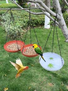1 pezzo Mangiatoia per uccelli da appendere per giardino esterno - In plastica resistente, a doppio uso per cibo e acqua, facile da installare, adatta per pappagalli e colibrì, stazione decorativa per uccelli con catena