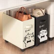 Panier de rangement mobile sous le bureau - panier de rangement multifonctionnel, essentiel pour l'organisation d'un bureau mobile, avec un motif mignon de chat - organisateur sous la table avec roulettes, panier en plastique pour fournitures de bureau pour la maison, l'espace de travail et l'école, pour la rentrée des classes