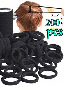 50/100/200 Pcs/Set Fashion Simple Black Color Basic 4cm/1.57in Simple Solid Colors Elastic Head Bands For Women Girls Casual, Hair Bobbles ,Hair Rope Ponytail Head Accessories