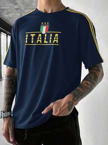 Áo thun polo tay ngắn in chữ Ý thời trang xuân/hè dành cho nam 2025 - Màu xanh lam - Xem 2