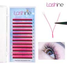 Lashine Lashine 12 Rows YY Shape Hand Woven Premium Synthetic YY Lashes Extensions Color Pink 0.07mm D Mix Soft Natural Colorful Automatic Flowering Premade Fans YY Individual Lashes