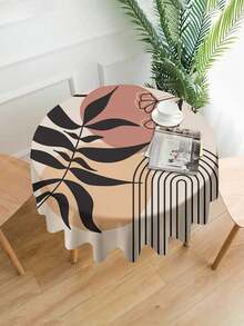1pc Boho Style Plant & Floral Pattern Printed Tablecloth, Modern Polyester Rectangle/Round Water Repellant Tablecloth, Digital Printing For Living Room, Outdoor Dining Table, Small Round Table,Fall Decor,Autumn Decor,Room Decor - Multicolor - View 7