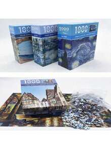 1000 piezas Rompecabezas de la Noche Estrellada - 1000 Piezas Mini Puzzles de Van Gogh para Adultos, Obra de Arte, Juego Familiar (Incluye Piezas de Rompecabezas y Papel de Dibujo) - El Mejor Regalo para Adultos (Obra de Arte y Juego Familiar)