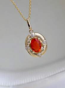 1pc S925 Sterling Silver Handmade Oval-Shaped Textured Orange Pendant Necklace, Versatile, Elegant Vintage Style Jewelry Gift For Women, Suitable For Daily Wear And Parties