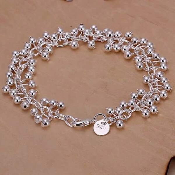 Pulsera de plata de ley 925 con charms, cadena de cuentas, diseño de uvas, joyería de moda y linda para mujer, ideal para bodas