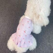 1pc Breathable Thin Dog Clothes, Suspender Princess Dress Outfit For Small Dogs Like Teddy, Bulldog, Poodle With Cute Cherry Print, Suitable For Home & Outing