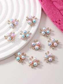 10pcs Pearl Flower Shaped Rhinestone Buttons Sparkling Crystal Hairpins DIY Handmade Crafts Decoration Clothes Sewing Accessory