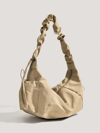 1 pièce Sac à bandoulière en nylon plissé avec cordon, sac bandoulière à poches multiples, sac fourre-tout décontracté souple et polyvalent pour femmes