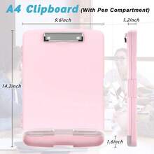 Caja de documentos impermeable A4 tablero de escritura con ranura de pluma caja de almacenamiento de papel multifuncional tablero de escritura de plástico clip de material de aprendizaje artefacto de almacenamiento - Rosa - Ver 3