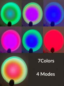 1 pieza Luz de ambiente de puesta de sol multicolor y multimodo USB, lámpara de proyección para decoración de pared, prop de fotografía, decoración de fiesta de cumpleaños, lámpara de puesta de sol de material ABS sin batería - 7 colores - Ver 2