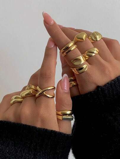 17KM 12pcs Asymmetrical Exaggerated Antique Coin Style Ring Set, Holiday, Casual, Date, Gift For Women