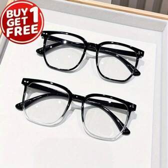 2 pièces Lunettes de lecture à monture carrée large verres transparents. Lunettes décoratives mode casual pour ordinateur pour femmes et hommes de +1.0 à +4.0.