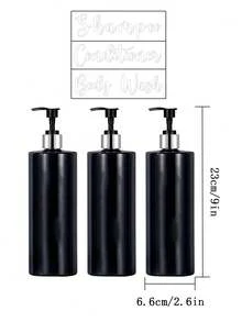 3pcs 500ml Convenient Refillable Shampoo And Conditioner Dispenser Set With Pump And 3 Waterproof Tags Back To School - Black - View 4