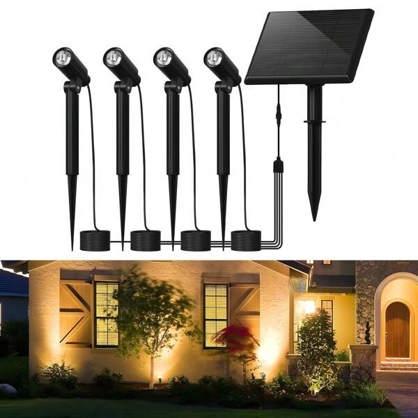 ZMH Solarlampen für Außen Solar Gartenleuchte - LED Solarleuchten Strahler Warmweiß Garten Solarstrahler IP65 Wasserdicht Gartenbeleuchtung mit erdspieß 2 Modi Gartenstrahler für Gehweg Bäume Weg