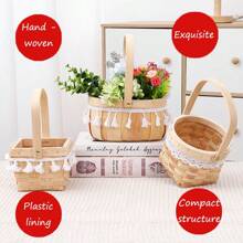 1 pieza Cesta de picnic tejida, cesta de flores de mimbre hecha a mano, cesta de almacenamiento de verduras, cesta para plantas suculentas, decoración y almacenamiento del hogar (diseño de encaje vintage o nuevo al azar, sin impacto en el uso)