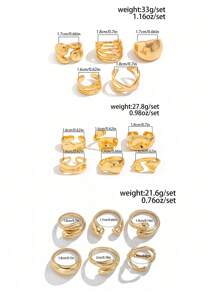 6pcs/Set Vintage Minimalist Alloy Molten Lava Teardrop Design Open Rings, Asymmetrical Fashionable Thick Metal Gold Tone Ring Set, Suitable For Women's Daily Commute, Holiday Gifts, Party Decoration, Charming Jewelry Gift Set