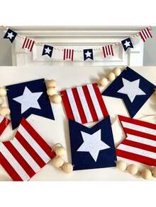 1 pezzo Decorazioni per il Memorial Day Ghirlanda patriottica, Decorazione appesa a fiocco a stelle rosse, bianche e blu per il 4 luglio, Stile rustico fattoria Decorazione per caminetto, parete, portico per il Giorno dell'Indipendenza - Multicolore - Visualizzare 13