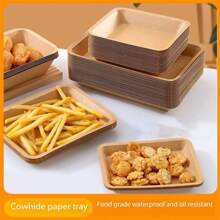 10 pièces Assiettes rectangulaires en papier kraft jetables, conviennent pour le barbecue extérieur, les frites maison, le poulet frit, les pâtisseries, le sushi et les encas