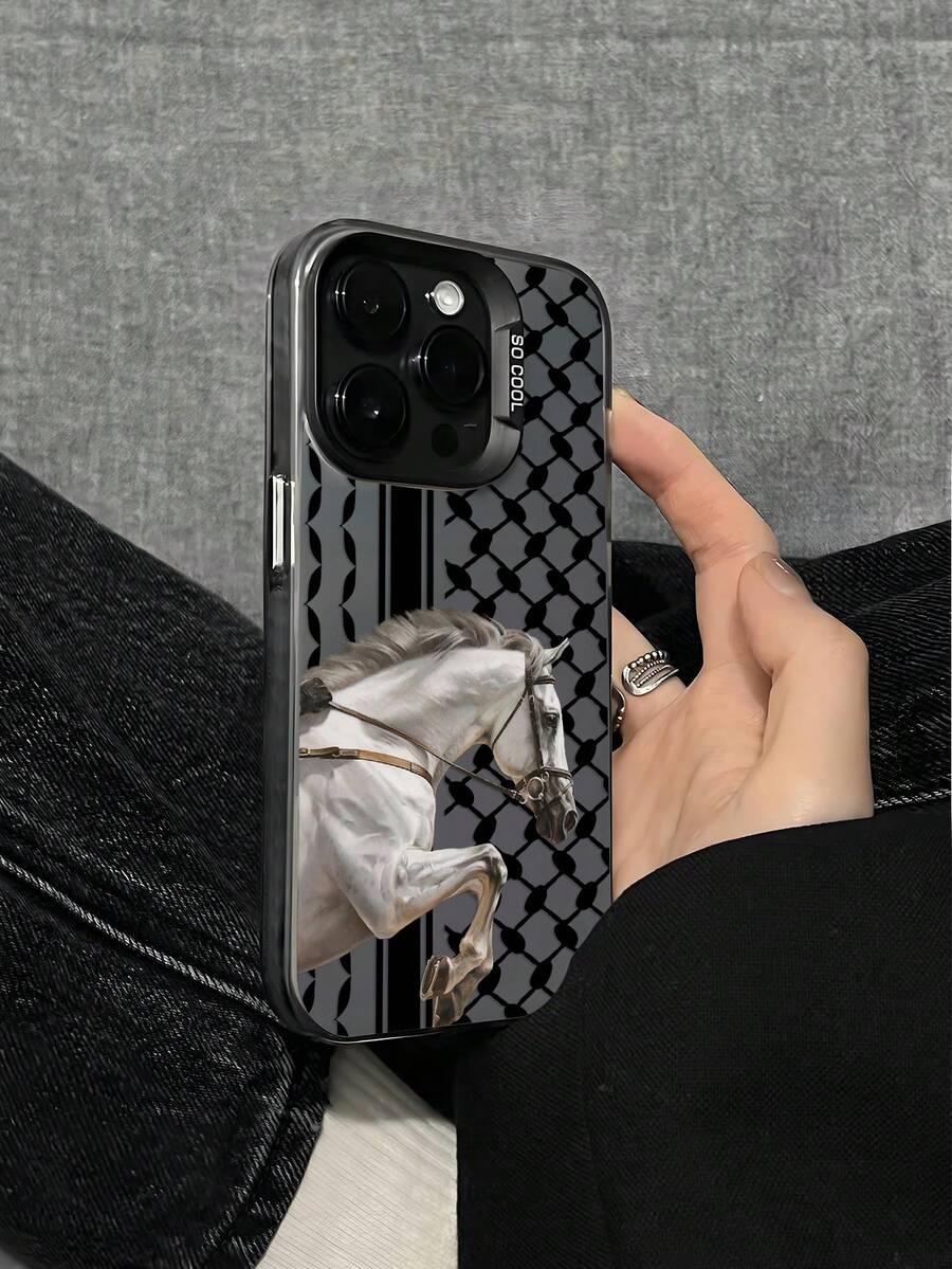 1个骏马图案手机壳,伊斯兰传统文化设计,磨砂防摔保护摄像头盖,兼容 11、12、13、14、15、16 Pro Max、X、XS、XR、16E、15 Plus;兼容Galaxy A03、Galaxy、OPPO、Realme、vivo、Redmi、Infinix Hot、Honor X50i,防水防震防刮。 - 灰色 - 查看 1