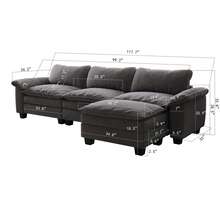 117.7" L-Shape Modular Sectional Sofa Couch - Comfy Upholstered Cloud Couch For Living Room,Velvet Sectional Sofa, L Shaped Sectional Couch Convertible Sofa Couch With Reversible Chaise 3 Seater Sofa For Small Space - 灰色 - 查看 2