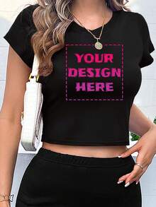 Customized V-Neck T-Shirts, You Can Add Photos (Selfies/Patterns/Pets/Pets/Family Photos, Etc.), Personalized T-Shirts, Suitable For Sports And Leisure Occasions And Daily Wear. Personalized Clothing With A Sense Of Design, Unique Gifts, Personalized Women's Sportswear, Women's Cropped Tops, V-Neck T-Shirts, Custom Sports Tops, Custom Women's V-Neck T-Shirts, Spring And Summer Women's Clothing. Black - Black - View 4