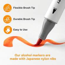 SFAIH Brush Tip Alcohol Markers Set - 72 Colors Double Tipped Art Markers For Artist Adult Coloring Illustration, Gifts For Artist Adult, Dual Tip Brush & Chisel - Refillable Ink - 72種顏色 - 查看 2