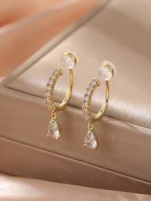 1 对时尚锆石水滴夹式耳环，适合女士，假软骨穿孔首饰 - 無耳洞水滴耳夾 - 查看 5