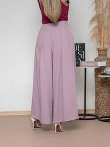 WOMEN'S PANTS, WIDE LEG, HIGH WAIST, PANTALONA - Dusty Pink - View 7