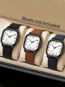 1 pieza Reloj de pulsera de cuarzo clásico y de moda para hombre con correa y esfera cuadrada, diseño minimalista casual, sin caja