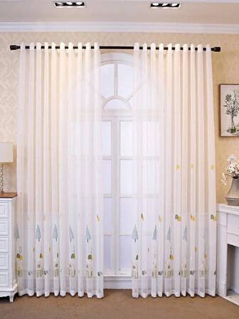 1 件穿孔儿童窗帘，遮光隔热，可爱刺绣图案，适合男孩和女孩，阳台和落地窗