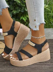 1 par de sandalias casuales con plataforma y tacón de cuña grueso, impermeables, para adolescentes, de verano