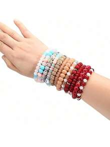 4-5pcs Bohemian Bracelets For Women Stretch Multilayer Colorful Beads Bracelet With Charm Jewelry