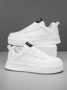 男士纯色字母印花系带休闲运动鞋，舒适休闲运动鞋，适合日常穿着和户外活动，适合休闲和正式场合 - 白色 - 查看 5