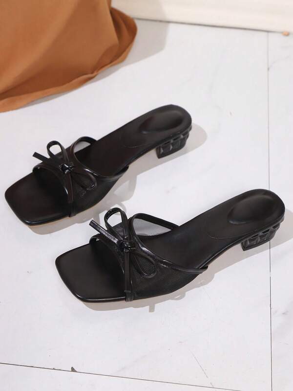 Sandalias de tacón alto de unicolor elegantes para mujer, de piel de PU y empalmados de malla, zapatillas de tacón alto para la playa, fiestas, exterior, verano