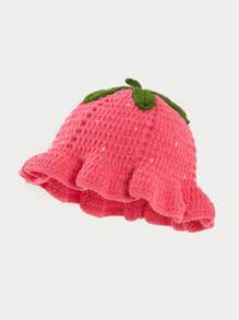 1pc Women's Handmade Crochet Strawberry Knit Bucket Hat, Warm & Stylish For Autumn/Winter, Suitable For Daily Wear