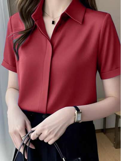 Silk Short Sleeve Design Refined Port Wind Satin Shirt