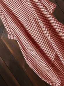 Comfortable Loose Plaid Pattern Cross Neck Elegant A-Line Dress - Red - View 4